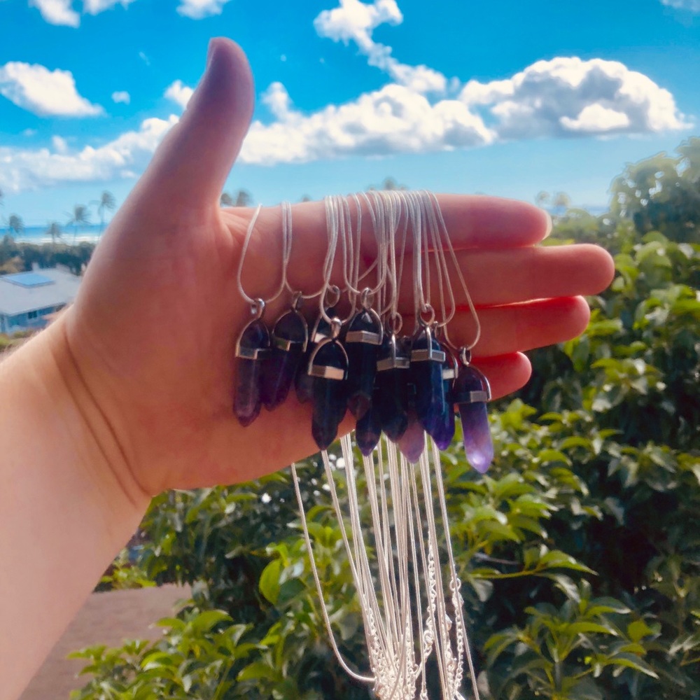 Natural Amethyst Necklace w/ Silver plated chain